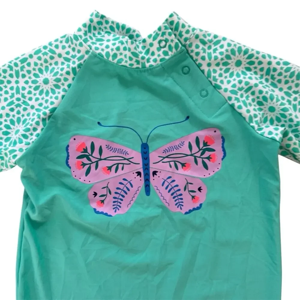 Coolibar Baby Beach One Piece Swimsuit UPF 50+ Mint Botanical Butterfly 12-18 M